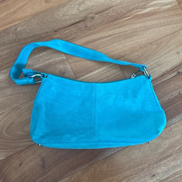 Teal Blue Suede Shoulder Bag - Picture 2 of 4
